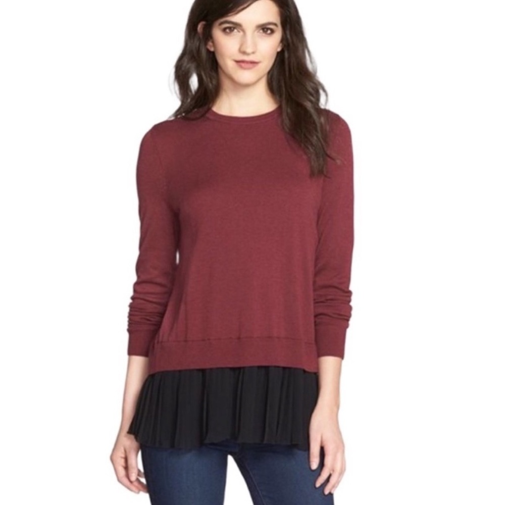 Nordstrom Chelsea28 Pleated Hem Mixed Media Sweater Size Medium